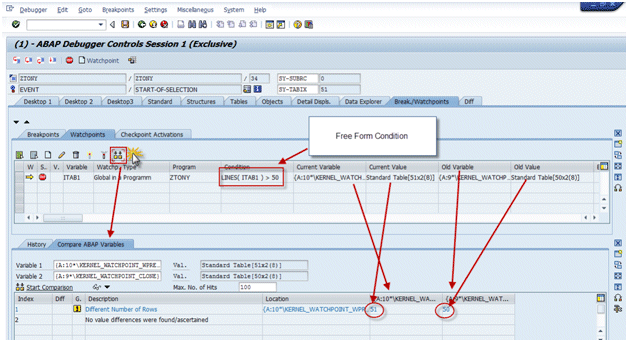 ABAP Debugger Free Form Conditions
